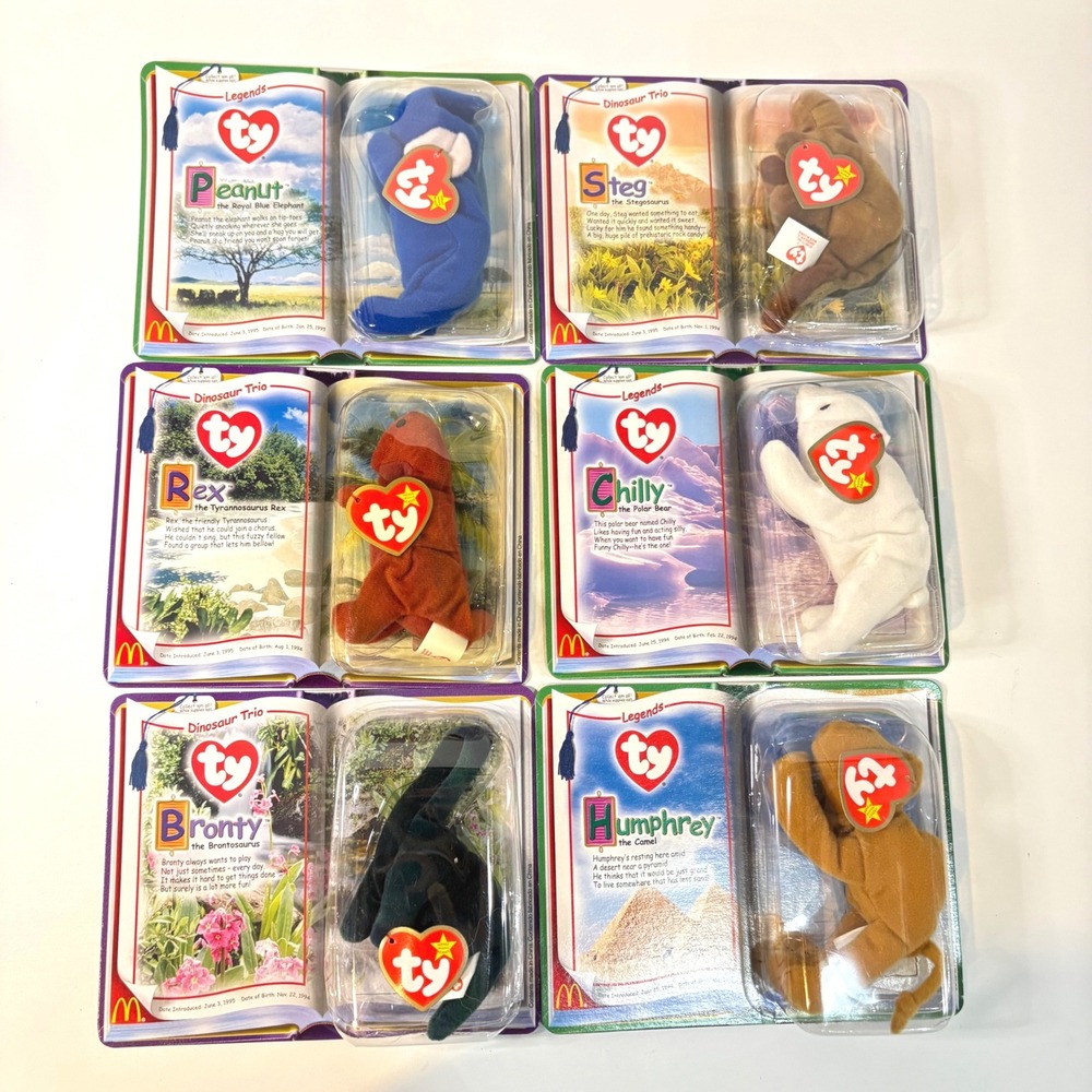 Ty McDonald's Teenie Beanie Babies 2000 Set of 6 Peanut Rex Bronty Chilly Steg